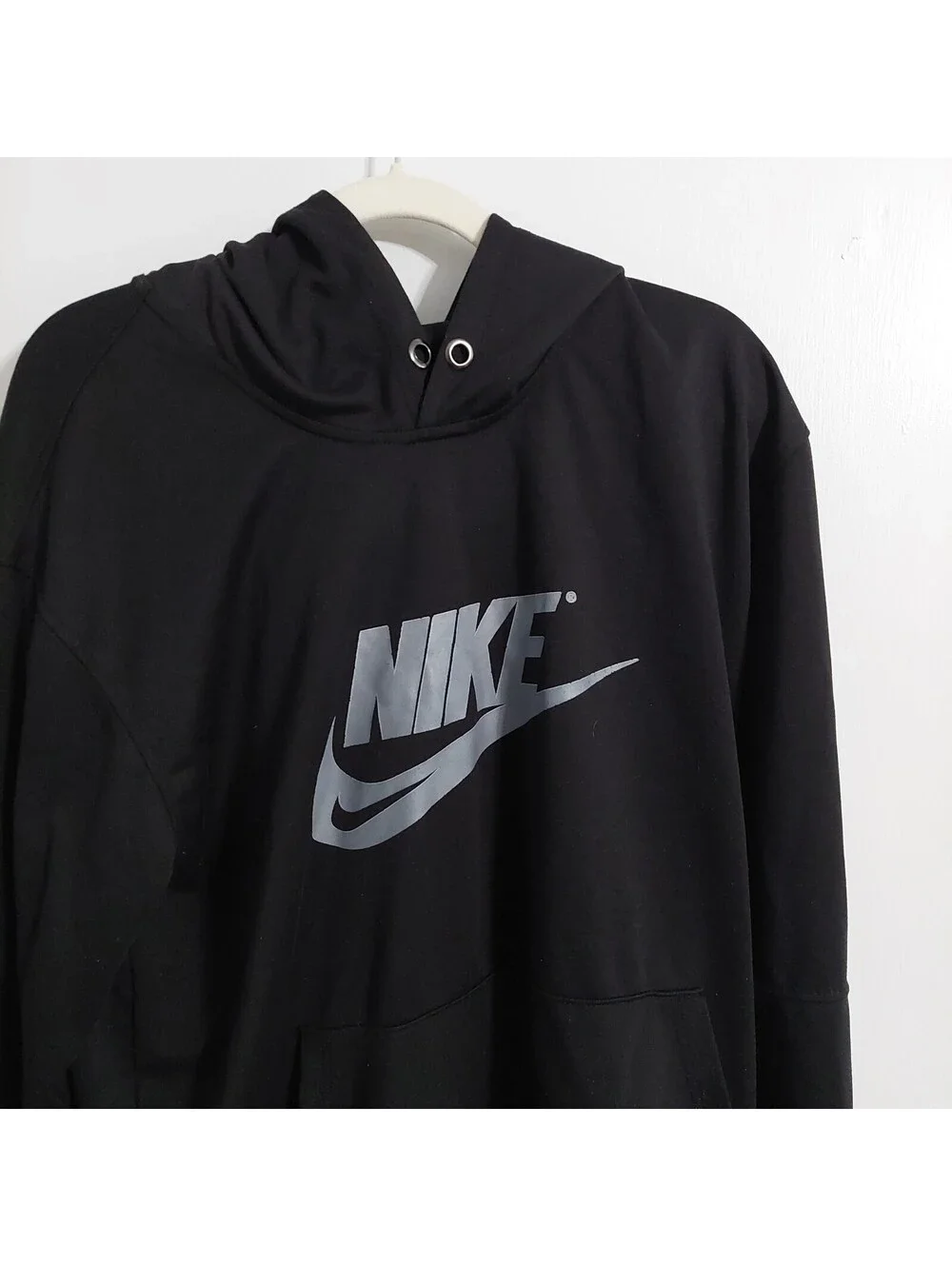Nike Black Pullover Hoodie with Silver Logo, Size XL